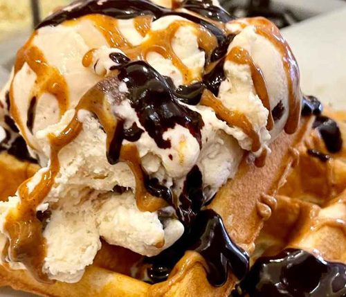 Peanut Butter Hot Fudge Waffle