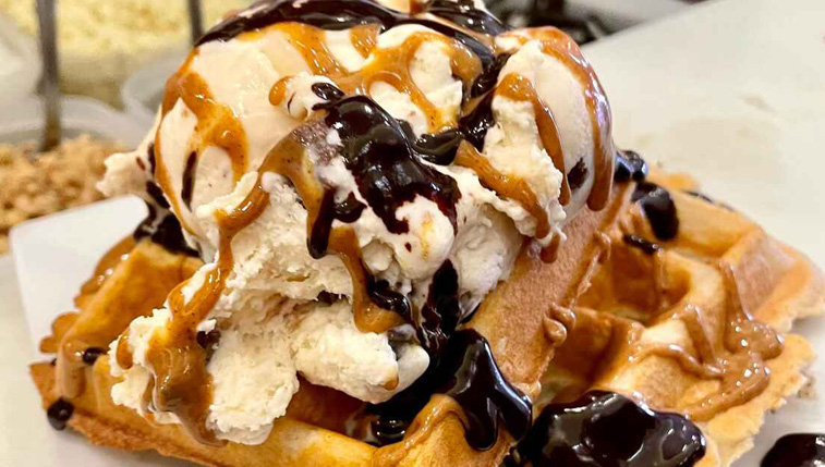 Peanut Butter Hot Fudge Waffle